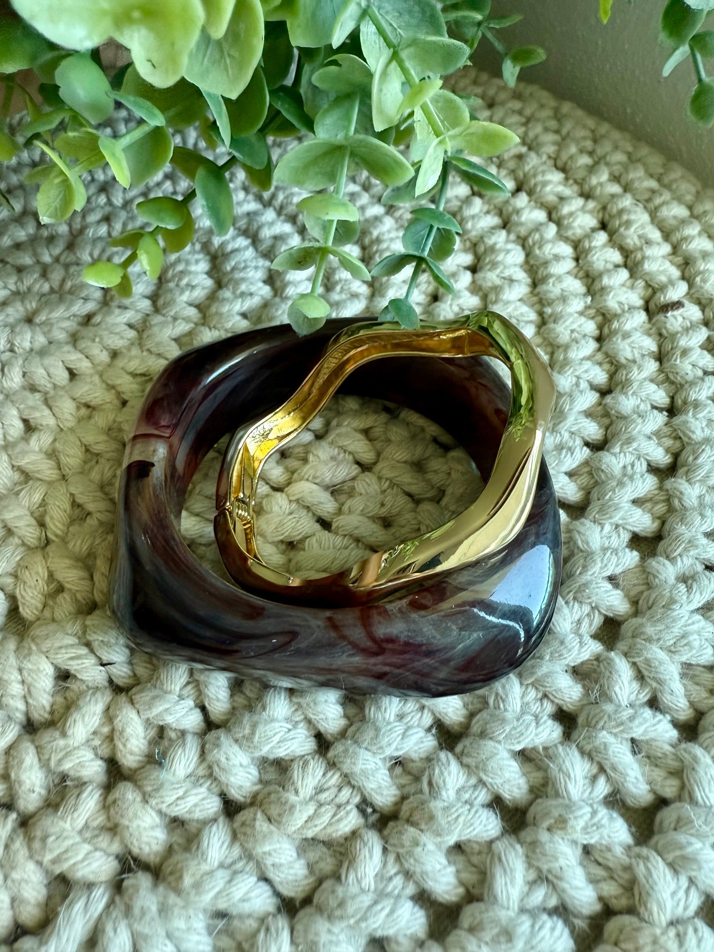 Brown Resin and Steel Bangel