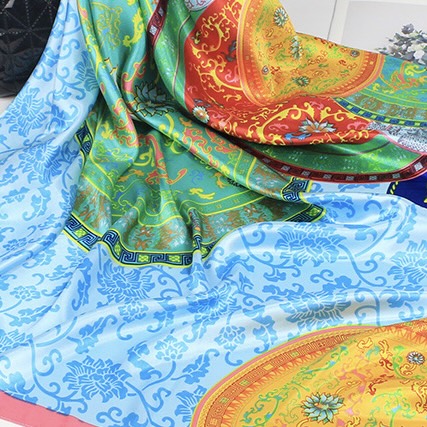 Tropical Green / Pink Satin Scarf