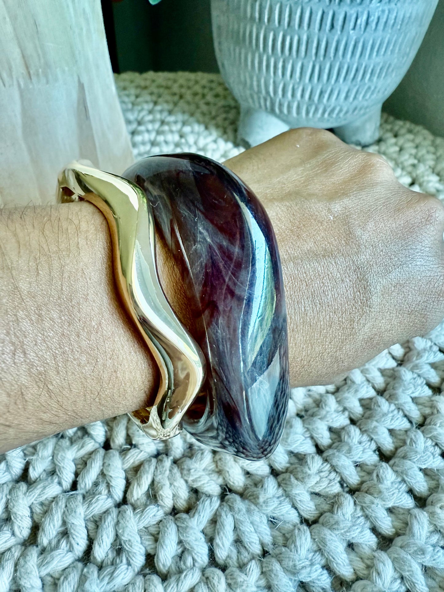 Brown Resin and Steel Bangel