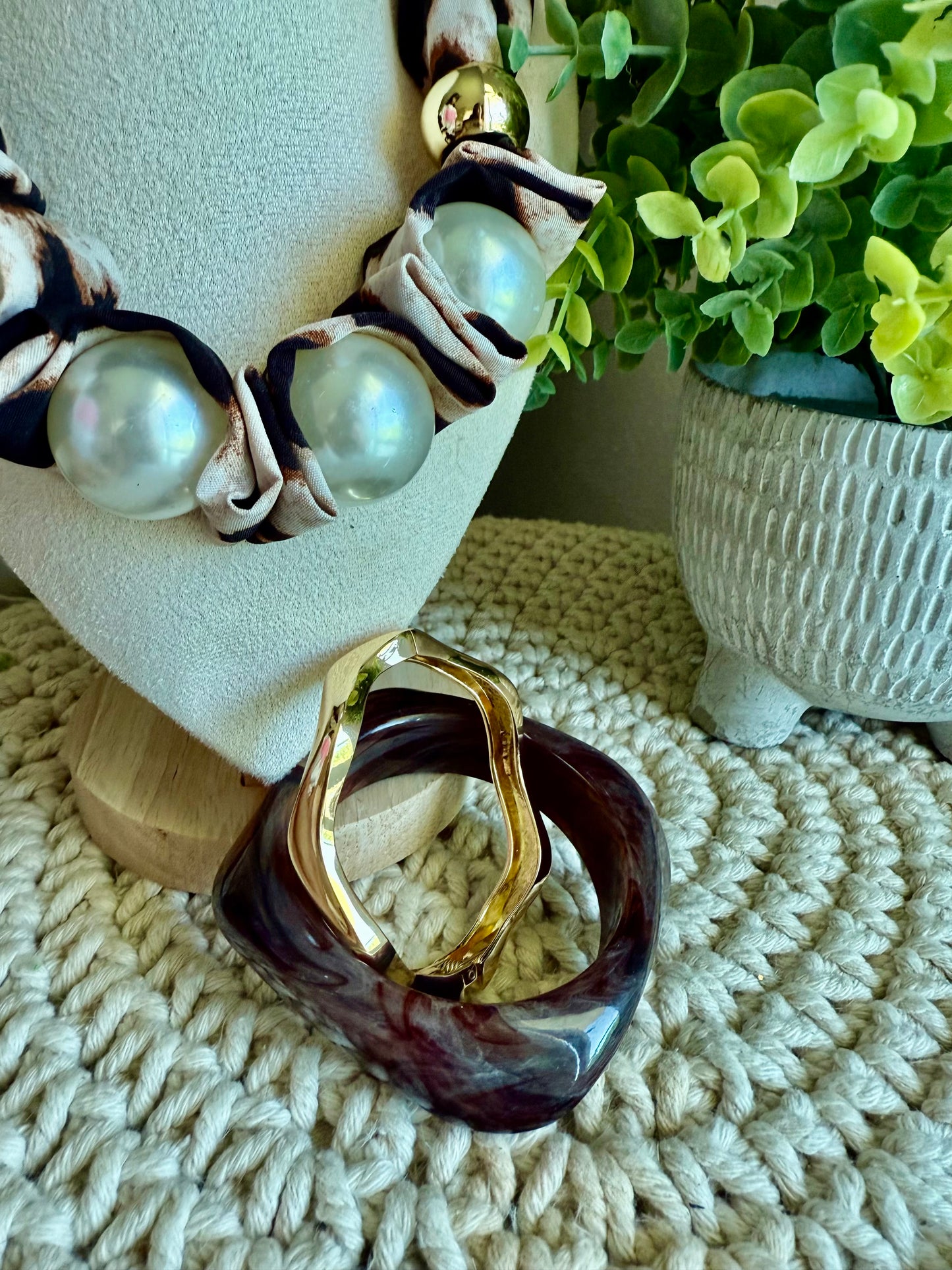 Brown Resin and Steel Bangel