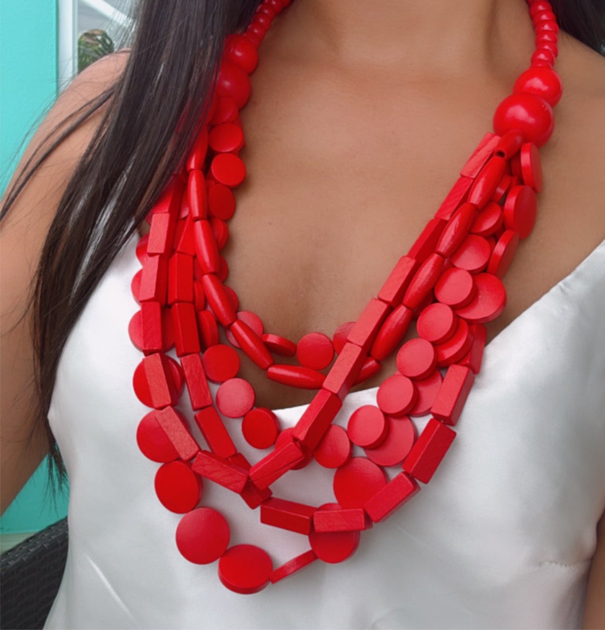 Fire Red Wooden Necklace