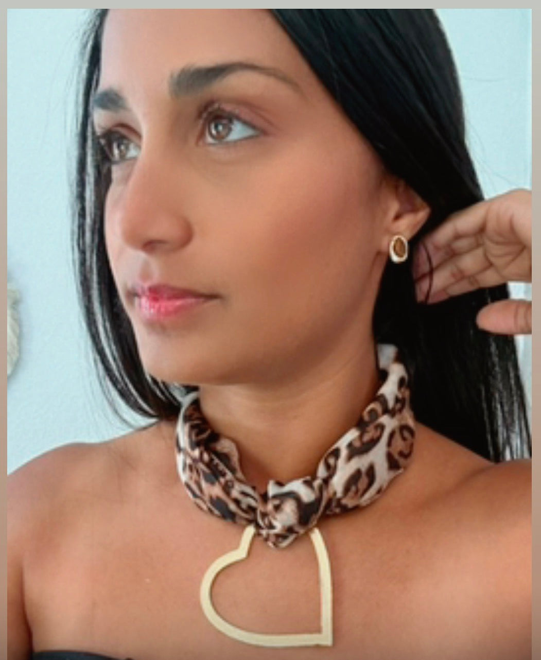 Leopard Print Heart Necklace with Earrings