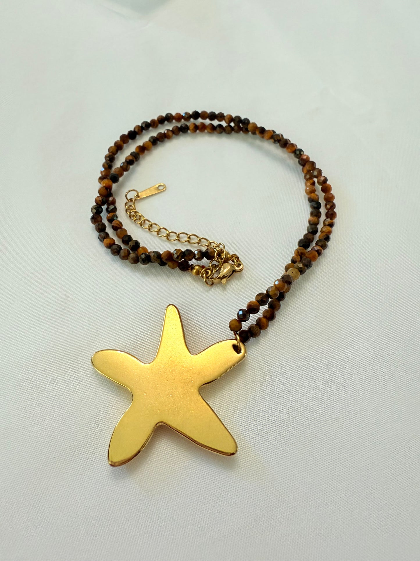 Bold Star Necklace  Natural Tiger Stone