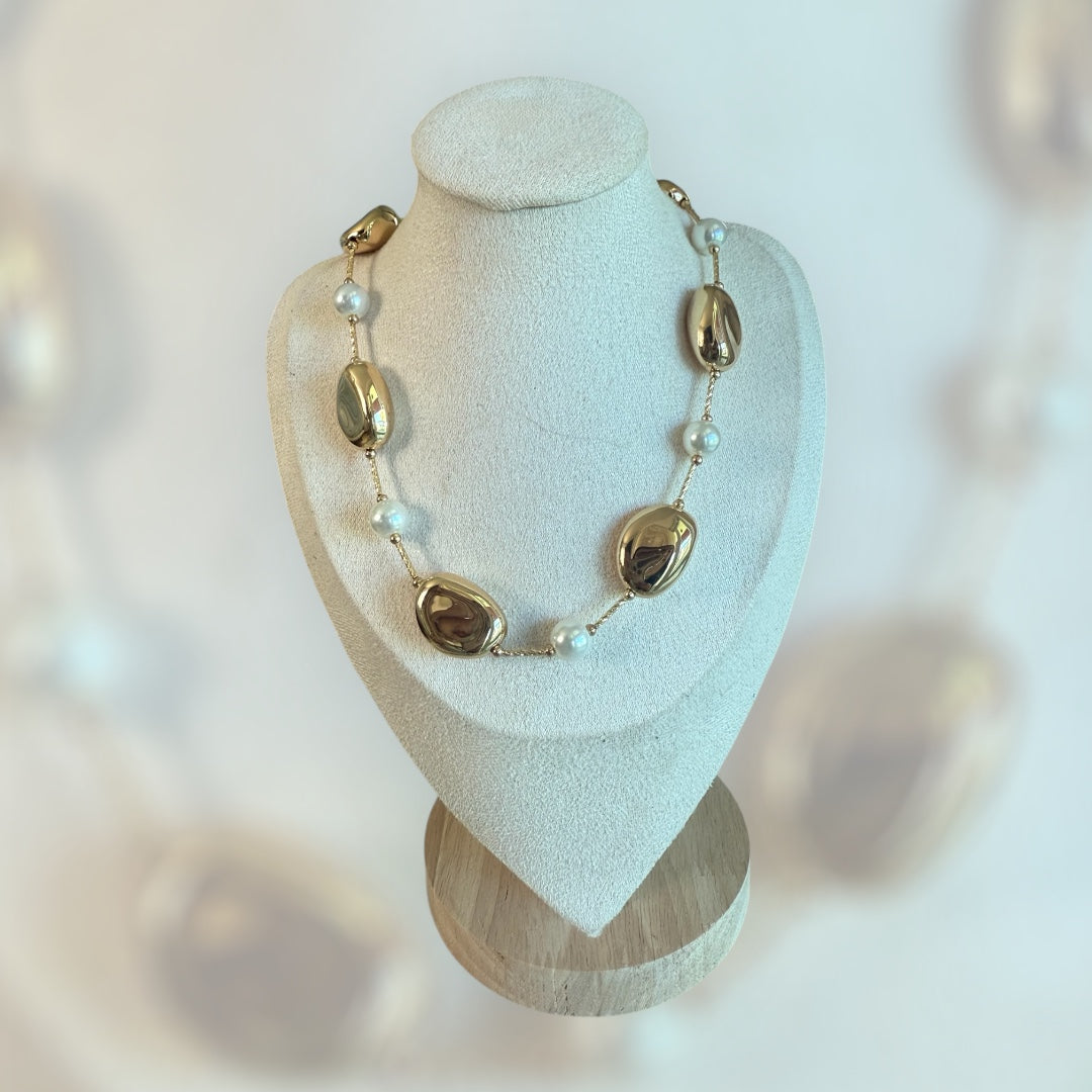 Milano Chunky Necklace Gold or Silver with Pearls