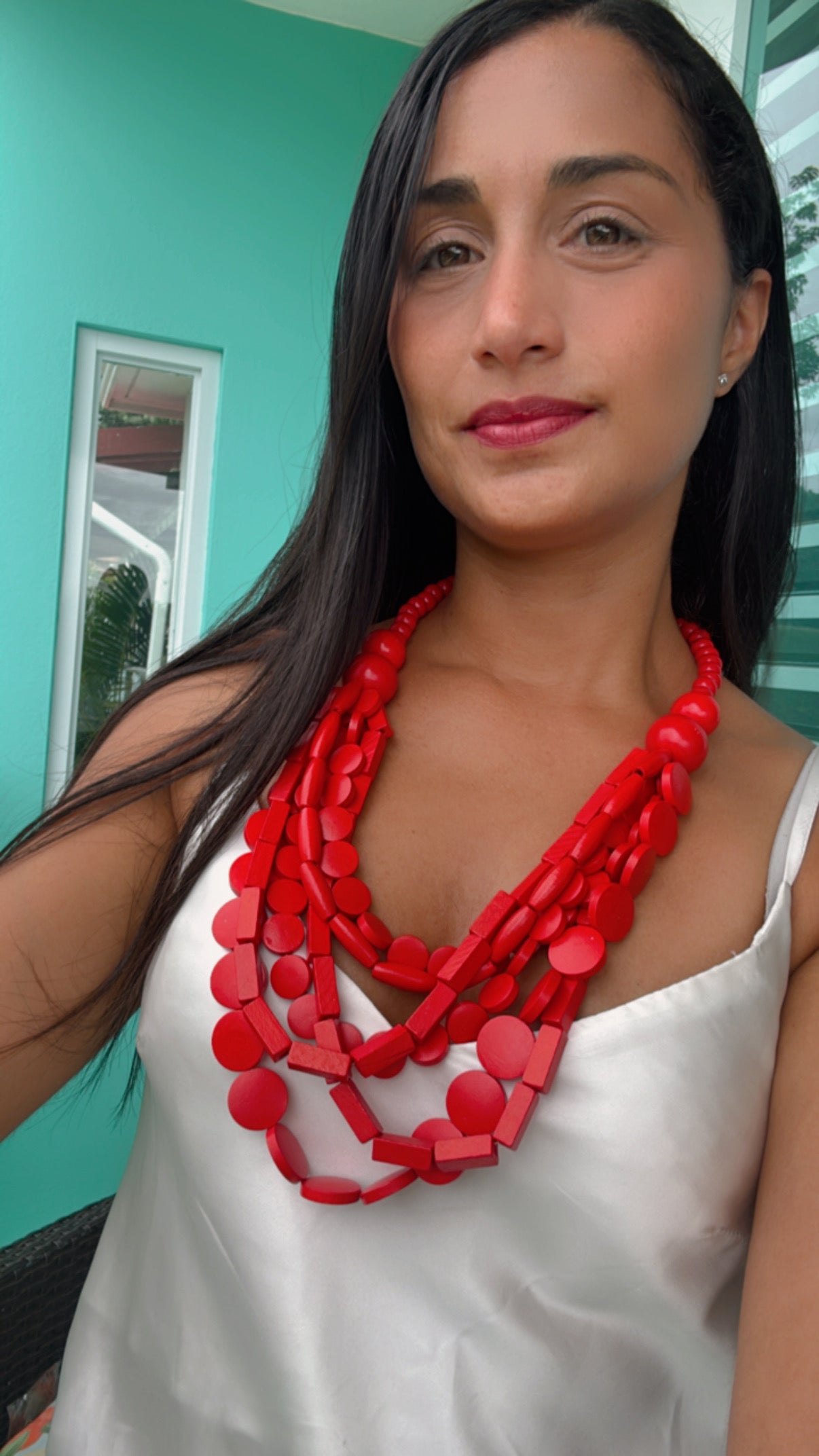 Fire Red Wooden Necklace