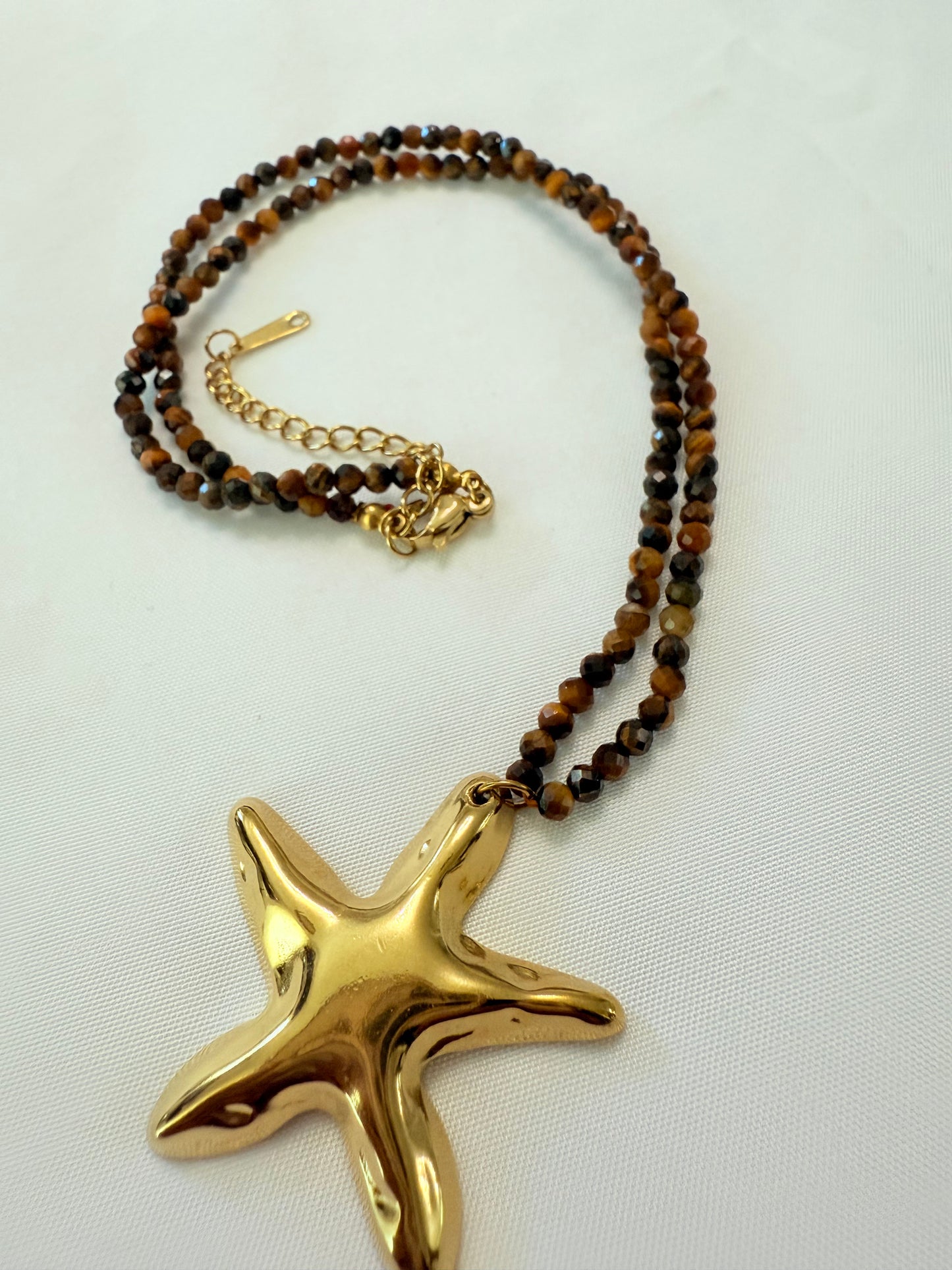 Bold Star Necklace  Natural Tiger Stone