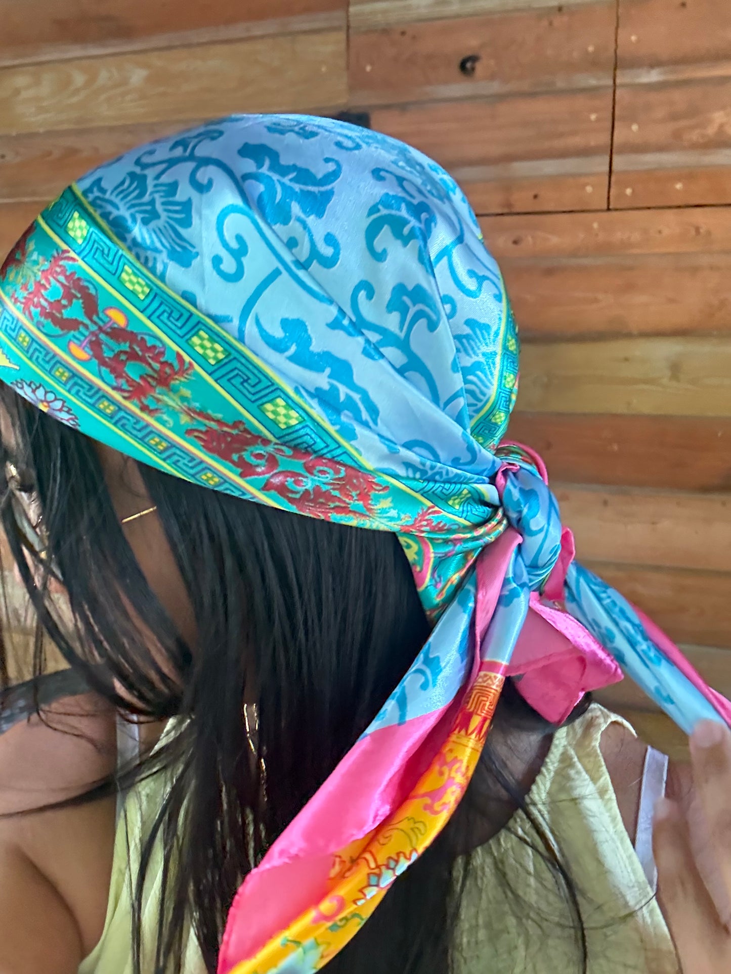 Tropical Green / Pink Satin Scarf