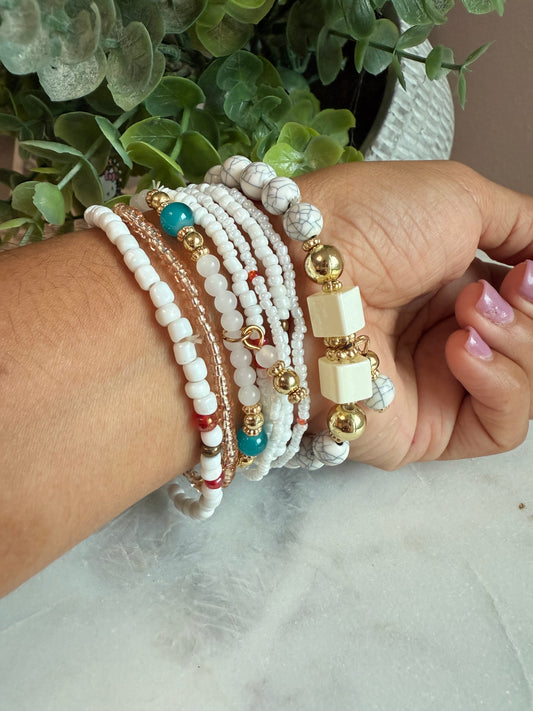 White Boho Bracelet Set