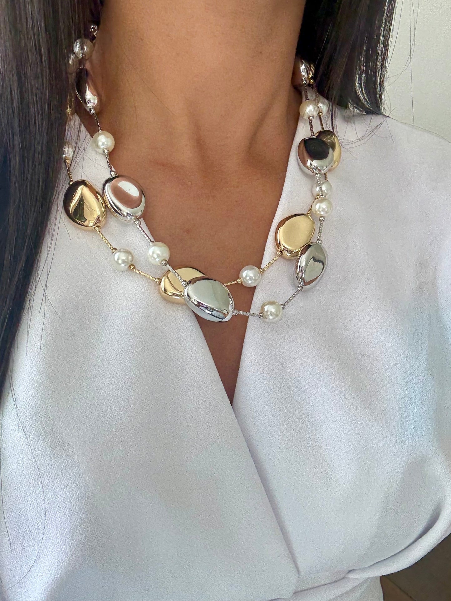 Milano Chunky Necklace Gold or Silver with Pearls