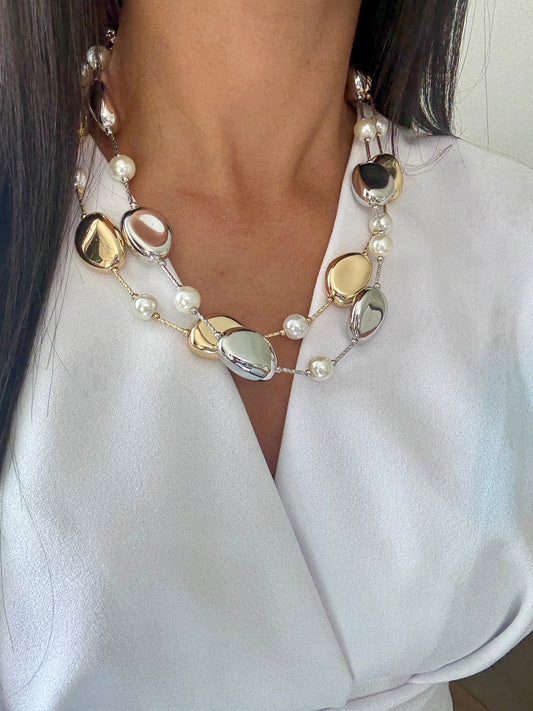 Milano Chunky Necklace Gold or Silver with Pearls