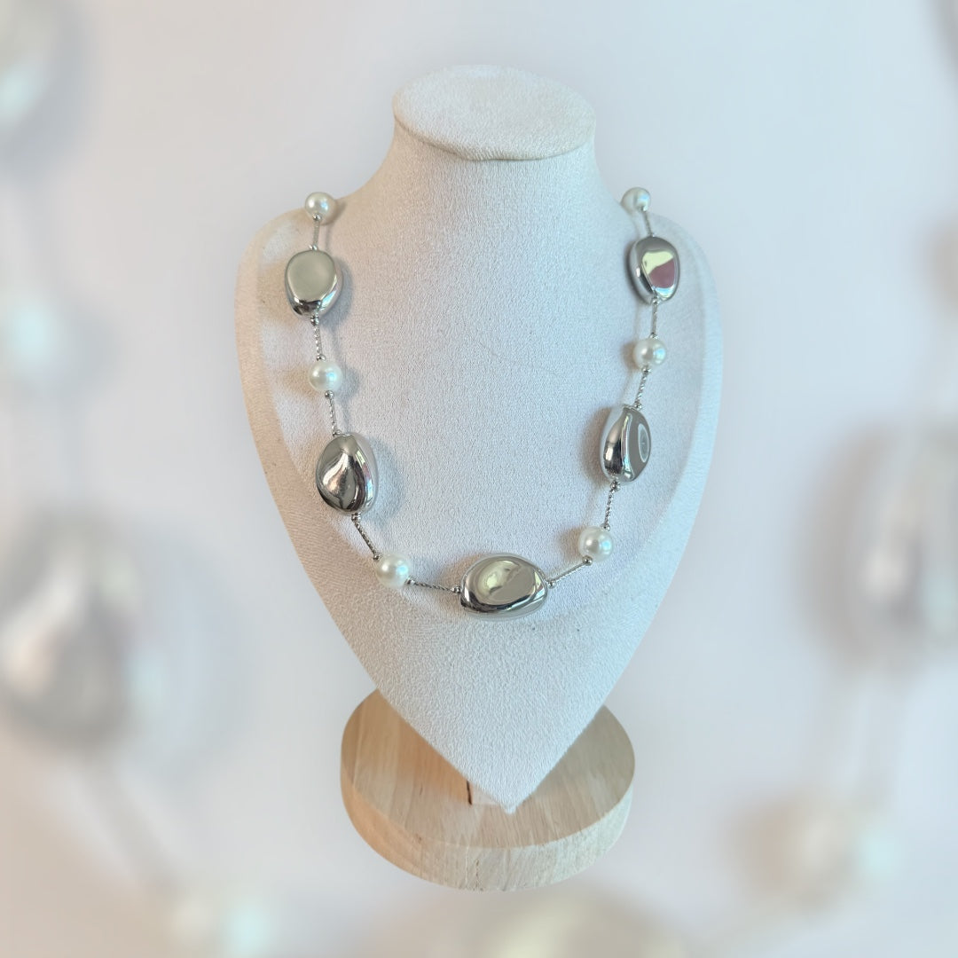 Milano Chunky Necklace Gold or Silver with Pearls