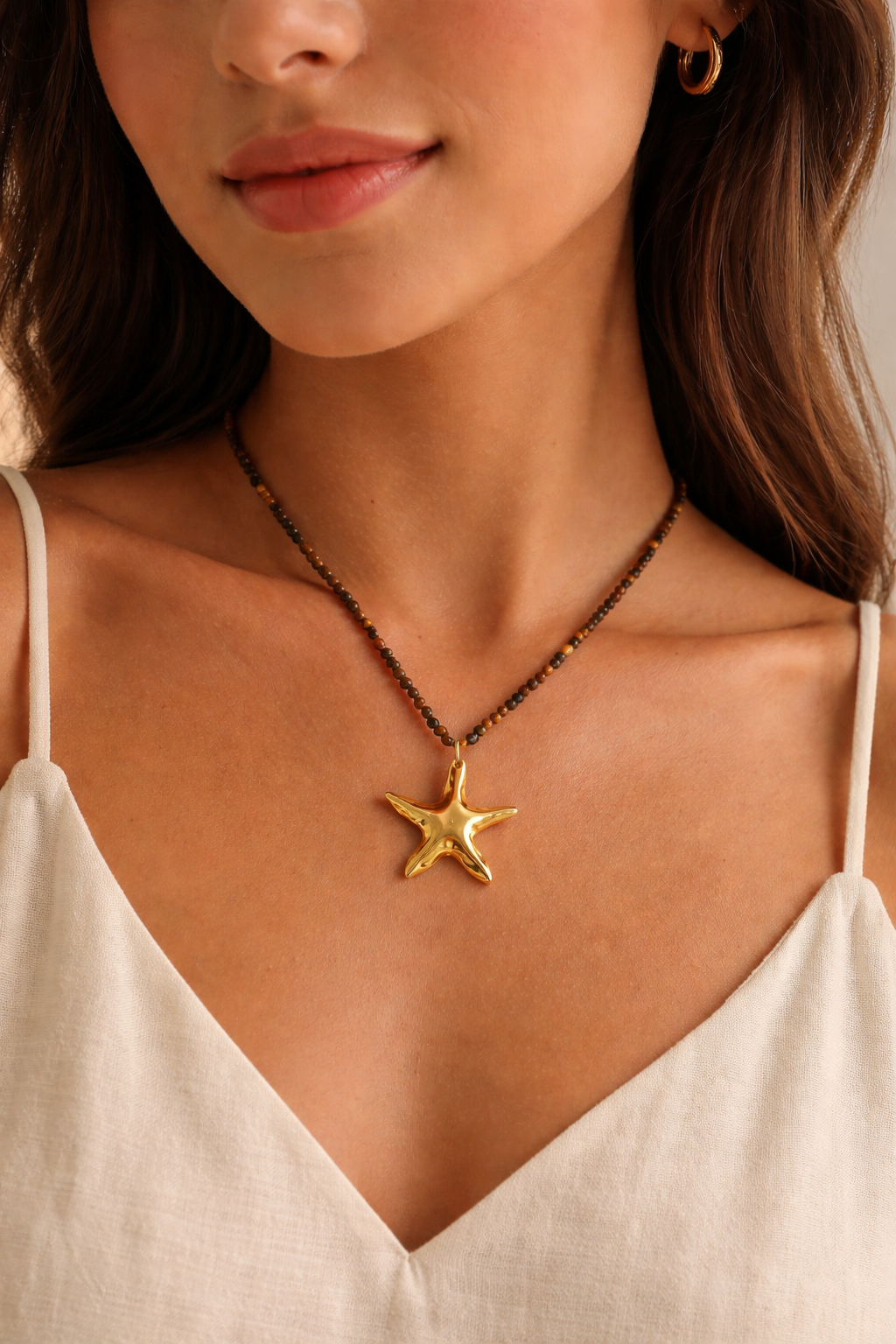 Bold Star Necklace  Natural Tiger Stone