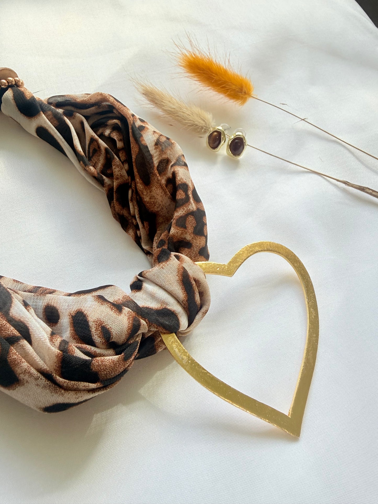 Leopard Print Heart Necklace with Earrings