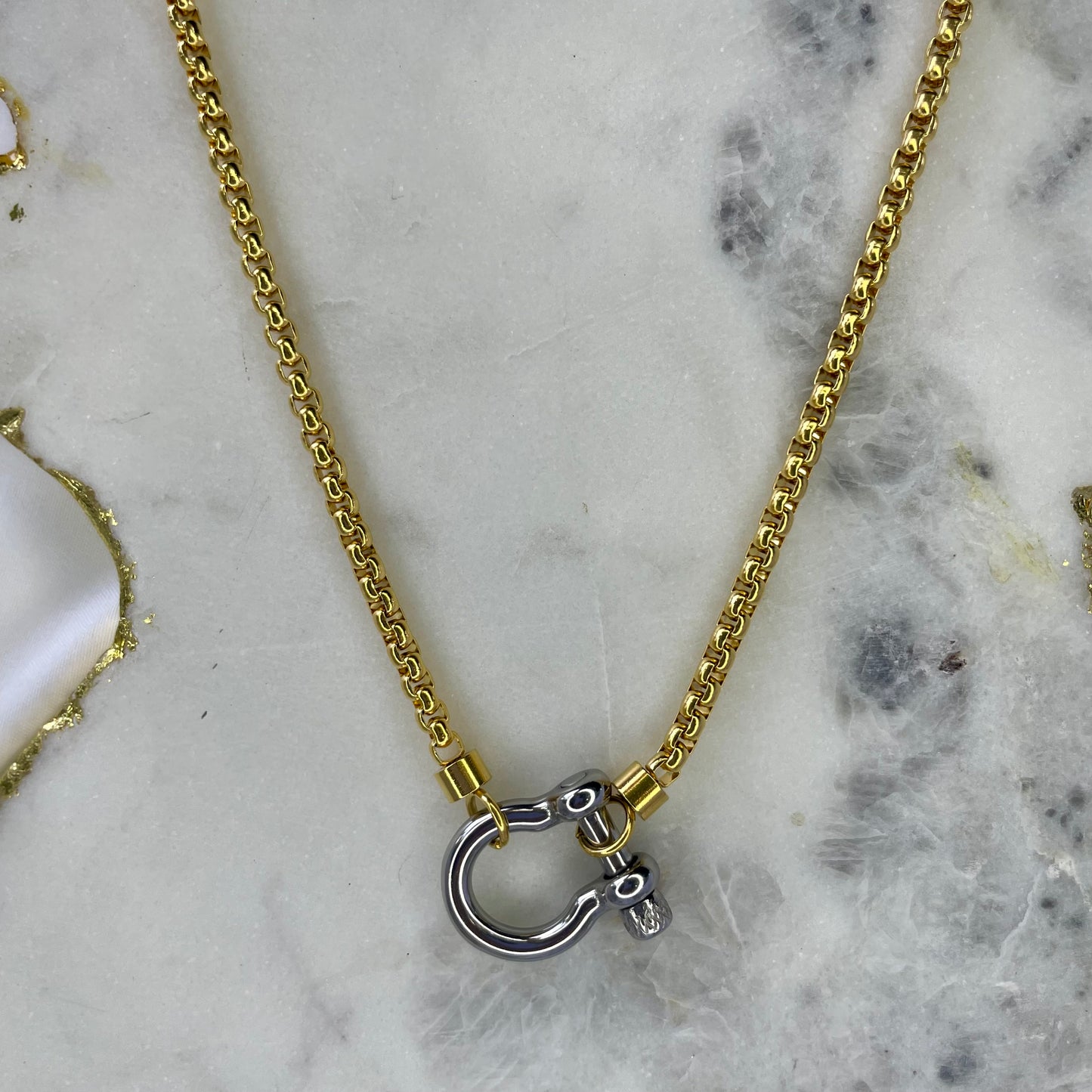 Two tone Horseshoe Necklace Gold Chain