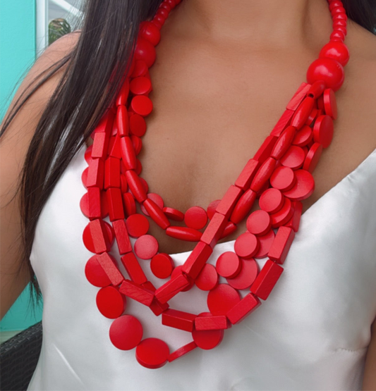 Fire Red Wooden Necklace