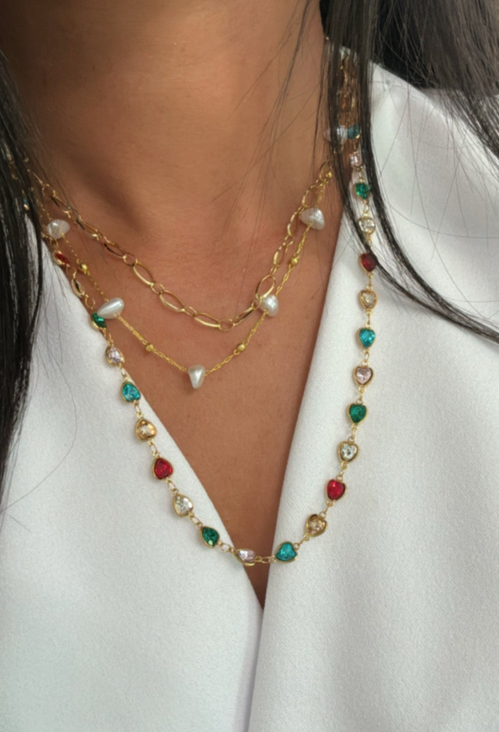 Leonor Heart Pearl Layering Necklace