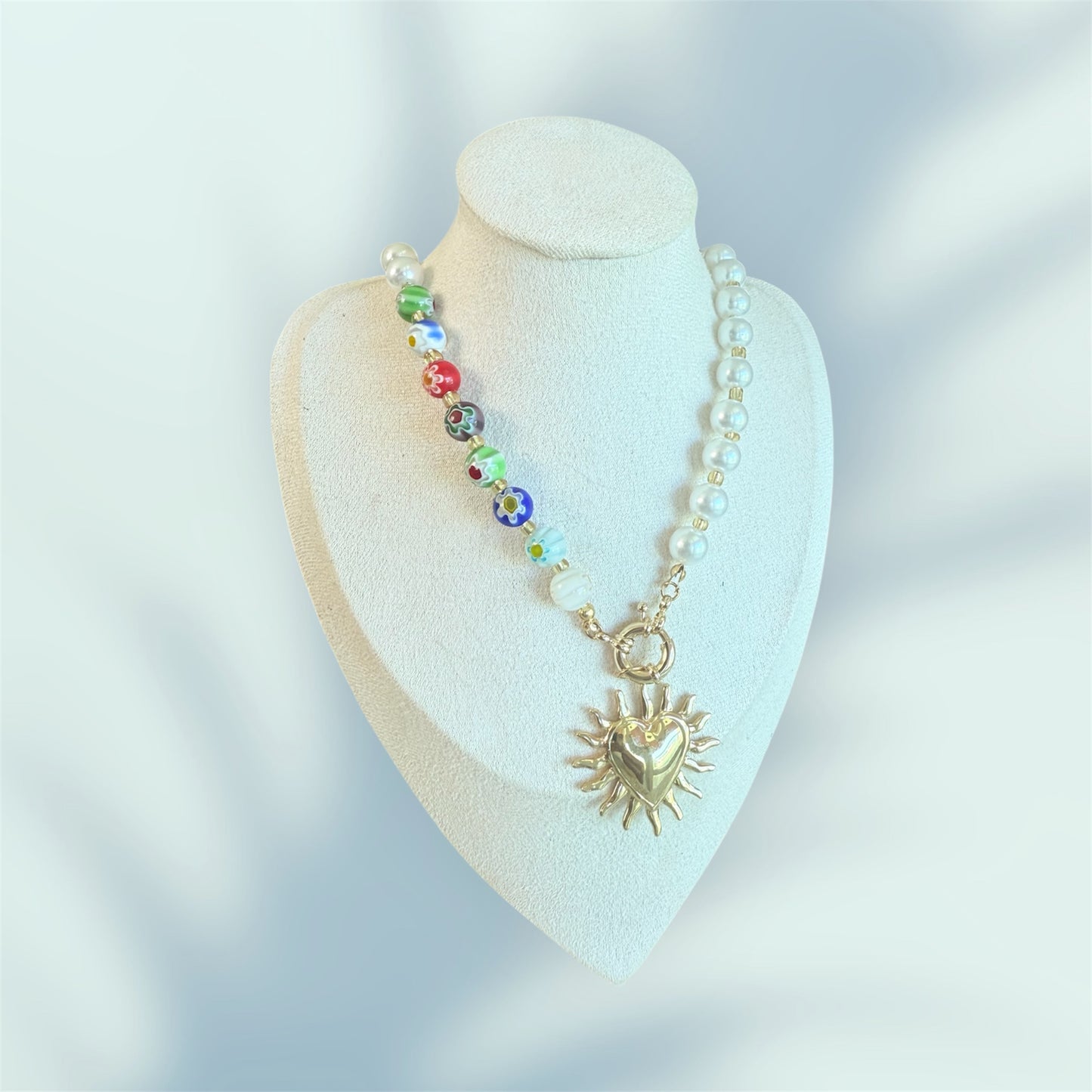 Millefiori Heart Pearls Necklace
