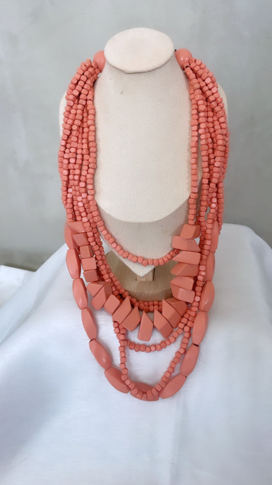 Peachy Pink Wood Necklace