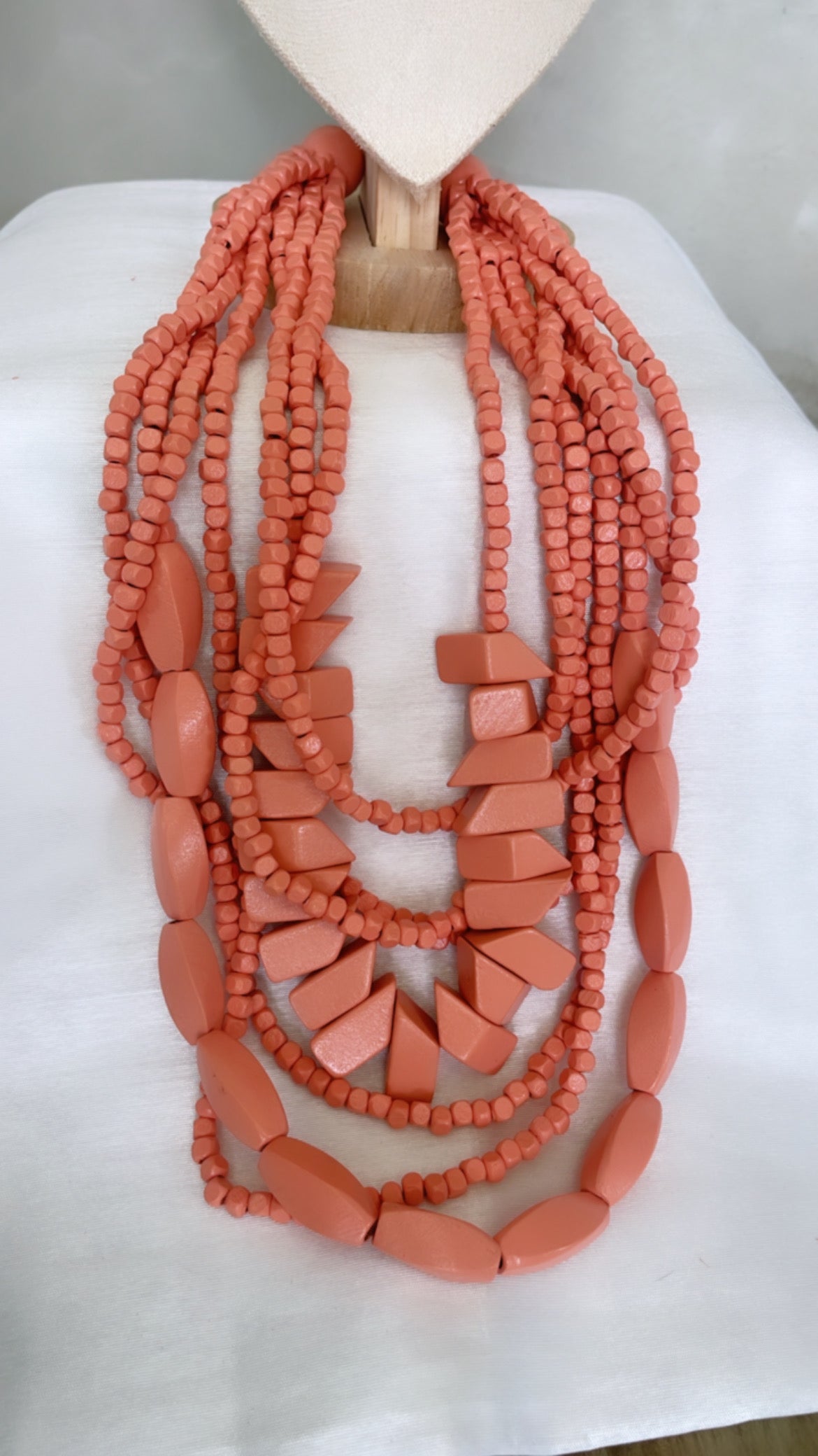 Peachy Pink Wood Necklace