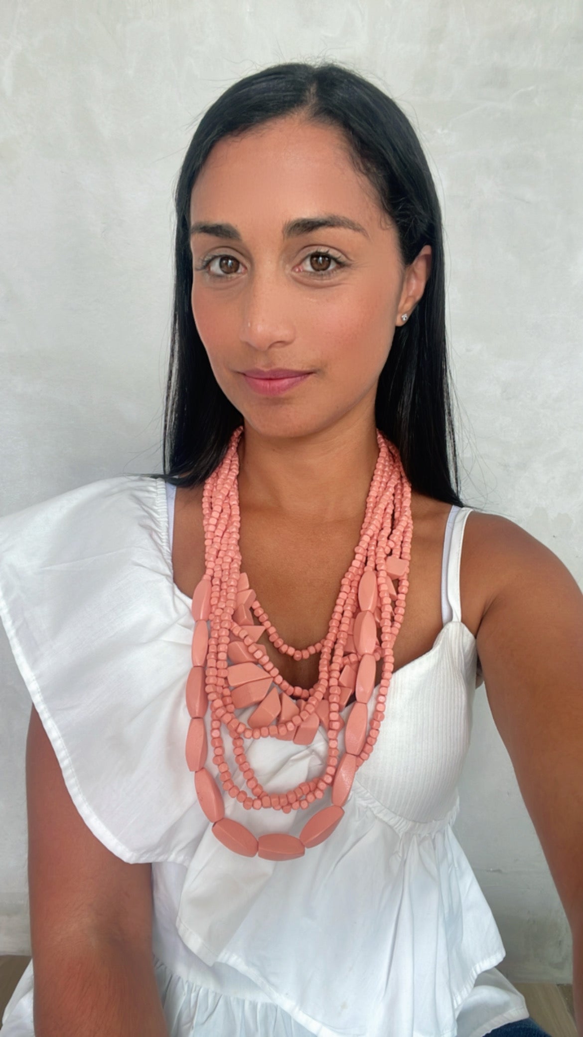 Peachy Pink Wood Necklace