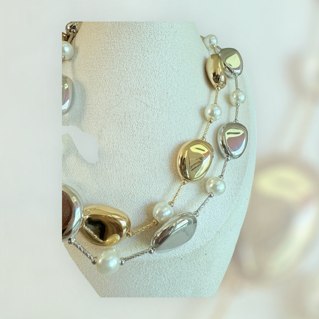 Milano Chunky Necklace Gold or Silver with Pearls